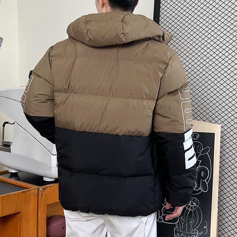 Puma Barevný blok potisk písmen Teplá větruodolná péřová bunda s kapucí Pánské svrchní oblečení Čokoládová 678720-93