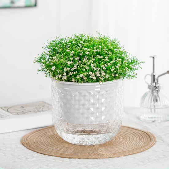 Self-absorbing Flowerpot with Absorbent Rope Transparent Water Level Flowerpot Honeycomb Texture Plant Pot for Indoor Plants