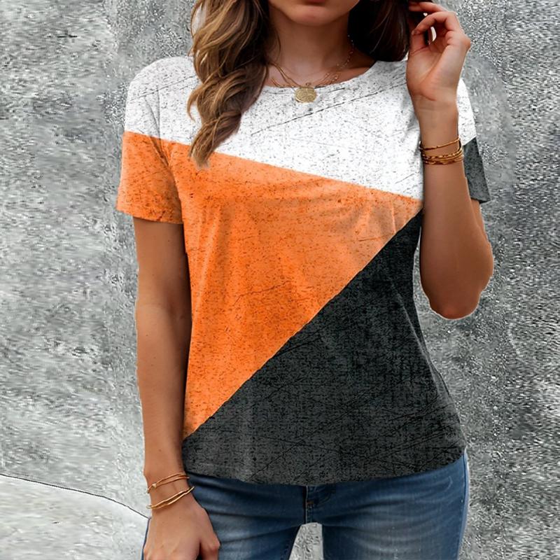 

Женская летняя футболка Универсальный принт Ретро мода Футболки с коротким рукавом Повседневные Футболки с принтом 8XL оранжевый