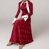 European and American women's clothing, new spring models, French temperament elegant printed lapel dress dress