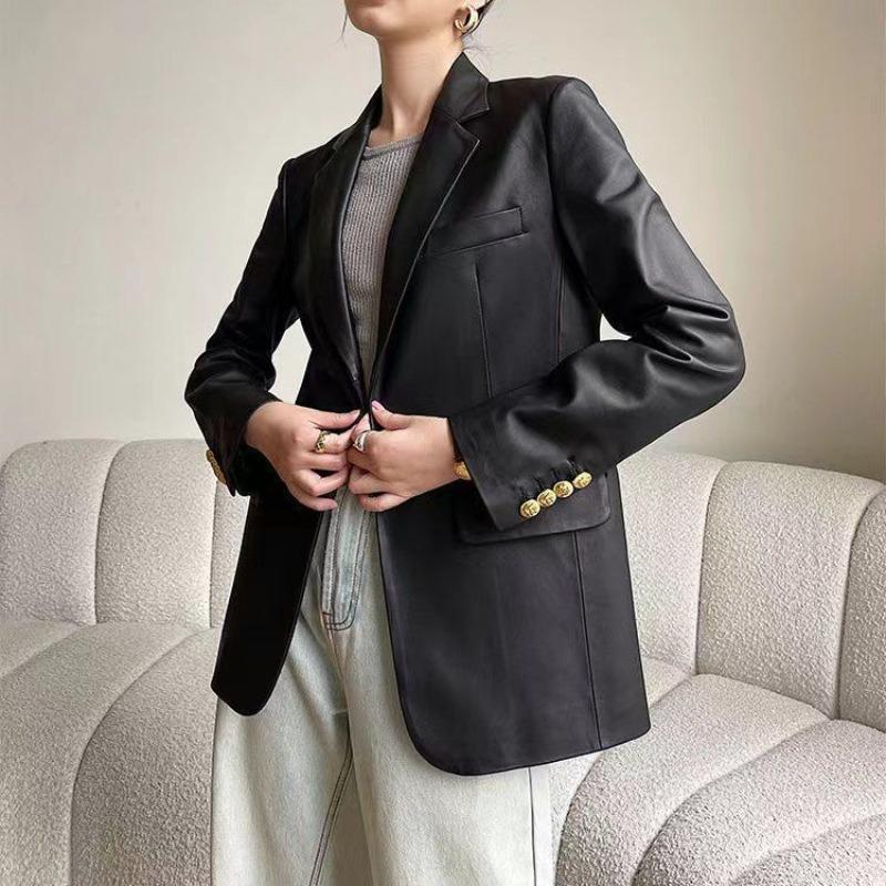 Leather jacket women's blazer spring and autumn new loose black pu temperament small suit top