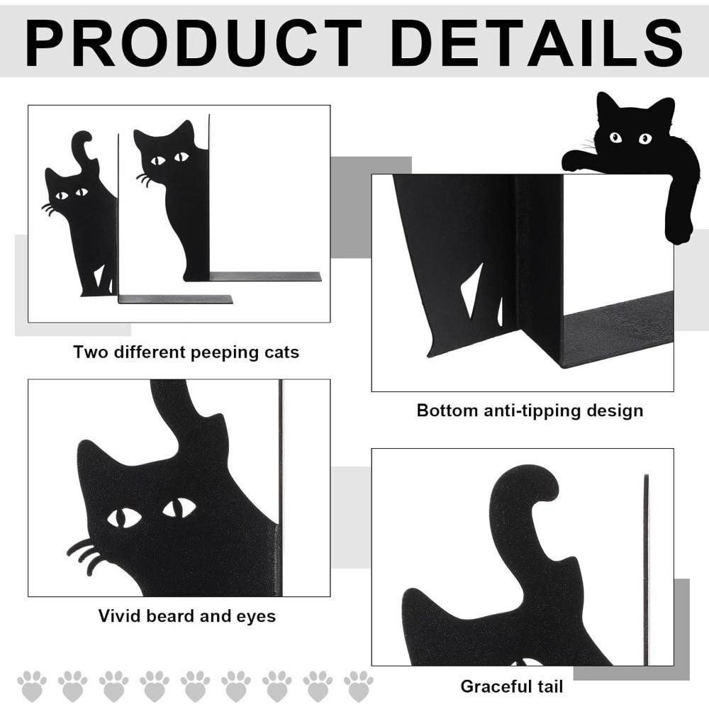 מעמד ספרים מתכתי רב-תכליתי מחזיק ספרים ממתכת שחורה מתנה מעמד ספרים בצורת חתול קישוט לחדר לימוד