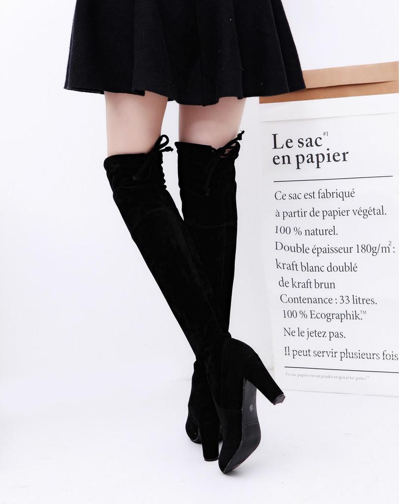 New European & American Over-the-Knee High Heel Boots – Thick Heels, Plus Sizes Available