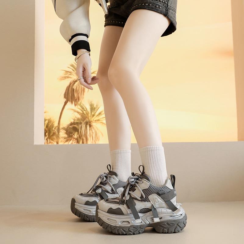 Autumn new platform dad shoes women's black splicing muffin sports breathable waffle casual shoes