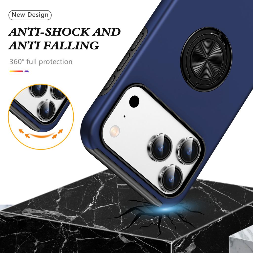 For iPhone 17 Pro Max Case PC + TPU Phone Cover with Rotatable Ring Holder