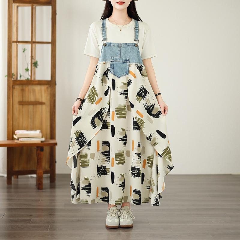 DIMANAF 2026 Plus Size Summer Chiffon Dress Denim Elegant Lady Sundress Women  Long Dress Casual Sleeveless Lace Cotton M