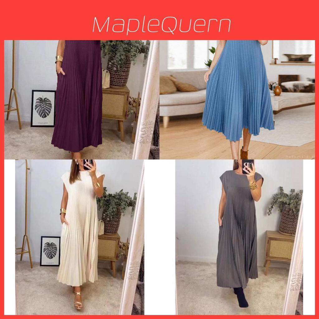 Elegant Fall Maxi Dress With Pleated Design For Womens Office Wear