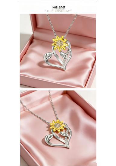 Sunflower Heart-Shaped Zircon Necklace - Women's Spring 2026 Light Luxury Jewelry