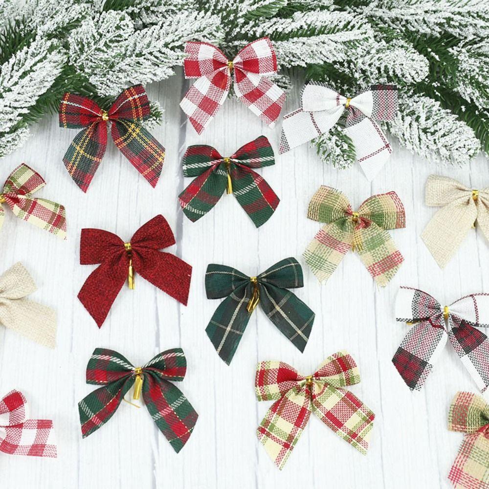 25pcs Christmas Tree Decorations Christmas Gold Dust Bows Hanging Bowknot New Year Christmas Tree Printed Bow Navidad Decor