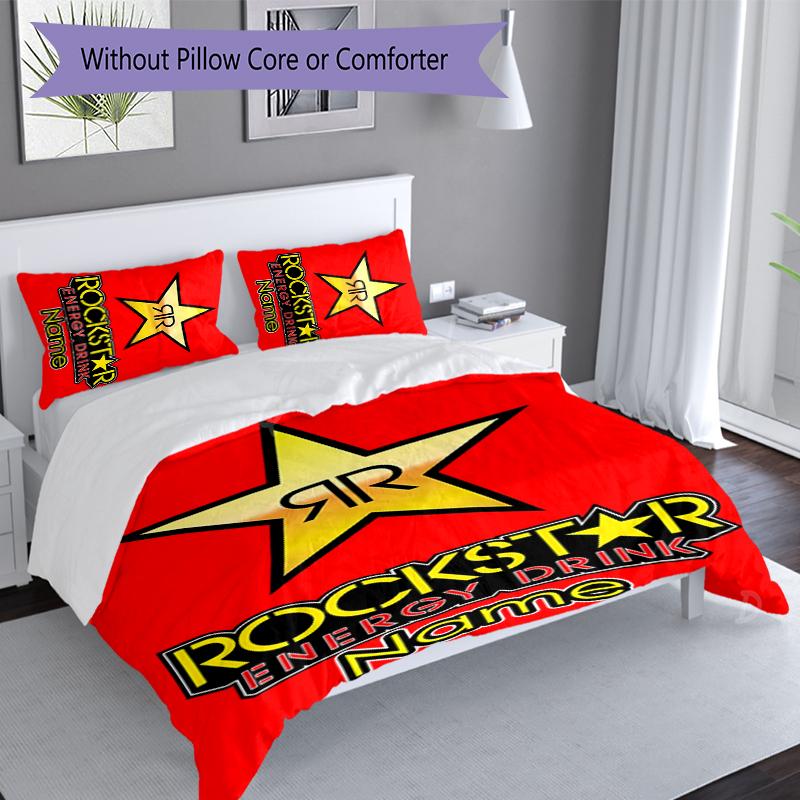 3pcs Custom Name Rockstar Energy Logo Bedding Set,Includes 1 Duvet Cover and 2 Pillowcases,All-season Bedroom Decor