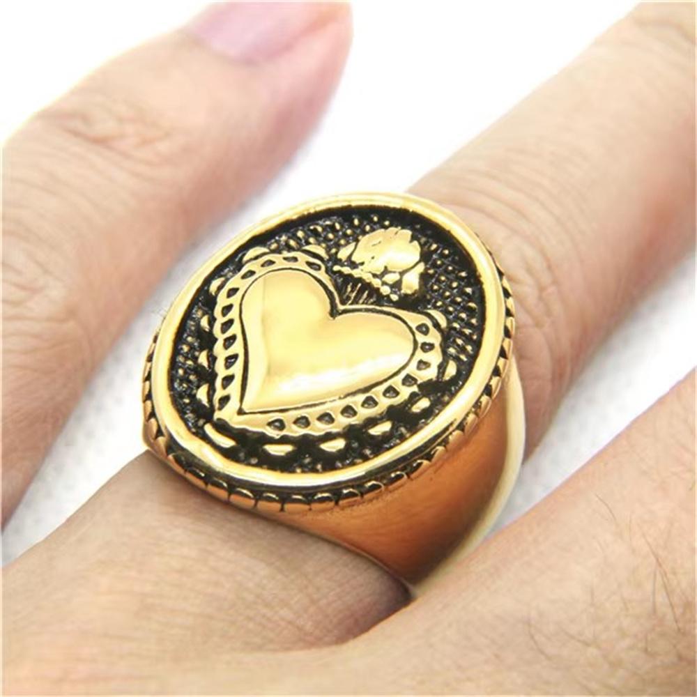 Drop Ship Size 7~13 Cool Golden Heart Crown Ring 316L Stainless Steel Jewelry Fashion Biker Ring