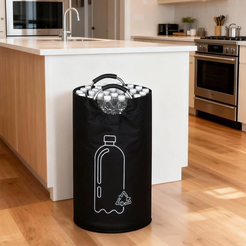 Large Capacity Empty Bottle Storage Basket With Aluminum Handle 82L Wastewater Bottle Collector Bag Folding Recycling Bin