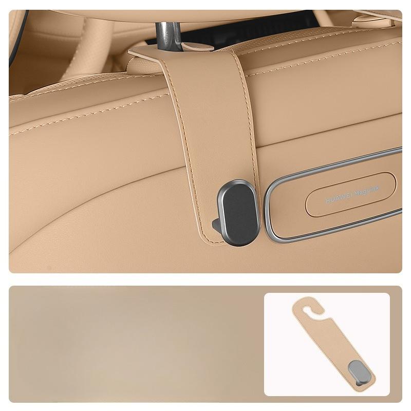 1pc Faux Leather Multi-Functional Car Headrest Hook Metal Material Easy Installation Single Dual Storage Hanger for Vehicle Interior Accessories