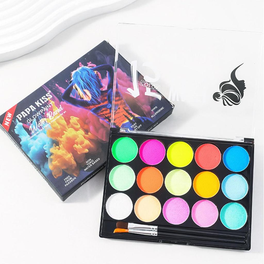 Face Paint Body Easy to Cosplay Fluorescent 15-Color Set, Paint, Safe, Non-Toxic, Wash, Quick-Drying, Eco-Friendly, Makeup, Eyeshadow, Eyeliner,