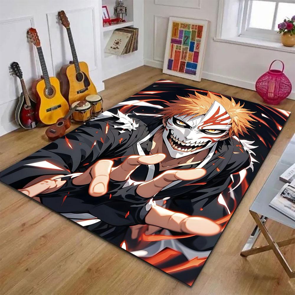 Fierce Masked Warrior with Fiery Aura Patterned Carpet, Suitable As a Non Slip Play Mat for the Living Room and Bedroom Sofa