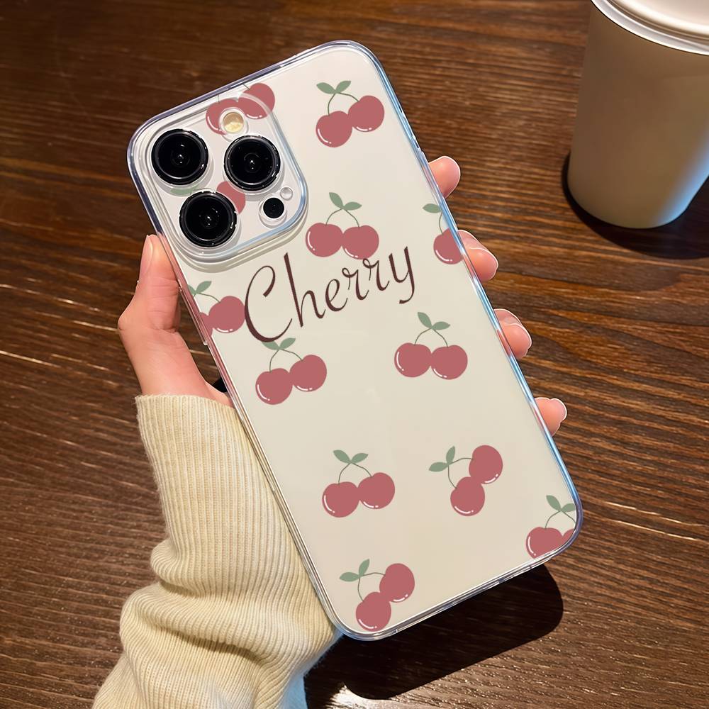 Cartoon Cherry Fruit Clear Phone Case For IPhone 16 16E 15 17 14 13 12 11 Pro Max Air Cute INS Cover Case