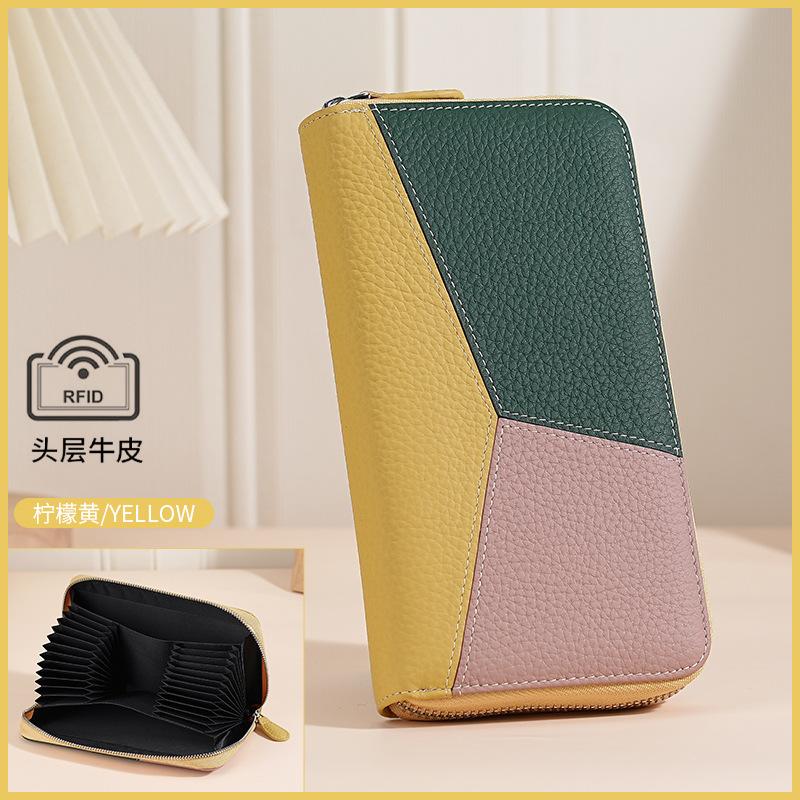 RFID Organ Card Bag Men's and Women's Long Wallet Leather Hollow Zipper Card Clip Color Matching Multifunctional Credit Card Bag