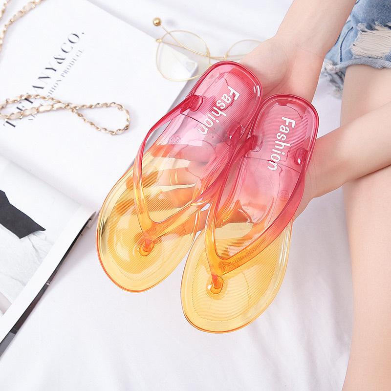 Tongs Femmes Pantoufles de Plage PVC Transparent Cristal Clair Sandales Décontractées Été Bain Intérieur Extérieur Plat Glissière Chaussure Gelée