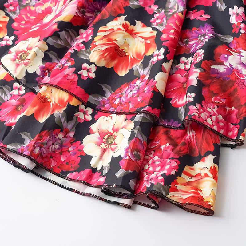 Women's Summer Ethnic Printed Short Sleeve High Waist A Line Lace Up Dress