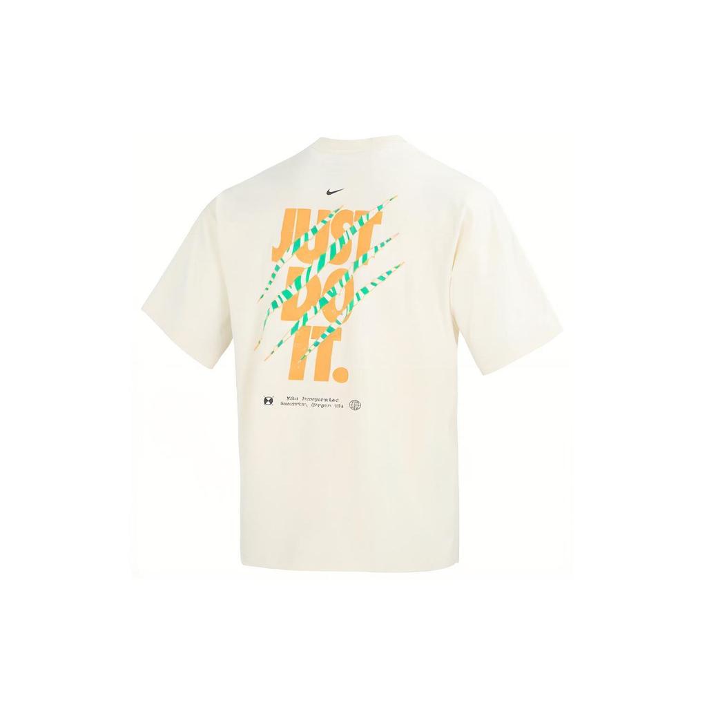 Nike Alphabet Logo Print Sports Crew Neck Tee Men Tops Beige FB9818-113