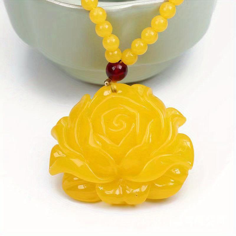 1PC Honey Wax Pendant, Men's and Women's Long Ethnic Style Carved Necklace, Chicken Oil Yellow Water Droplet Sweater Chain, Pendant Accessories