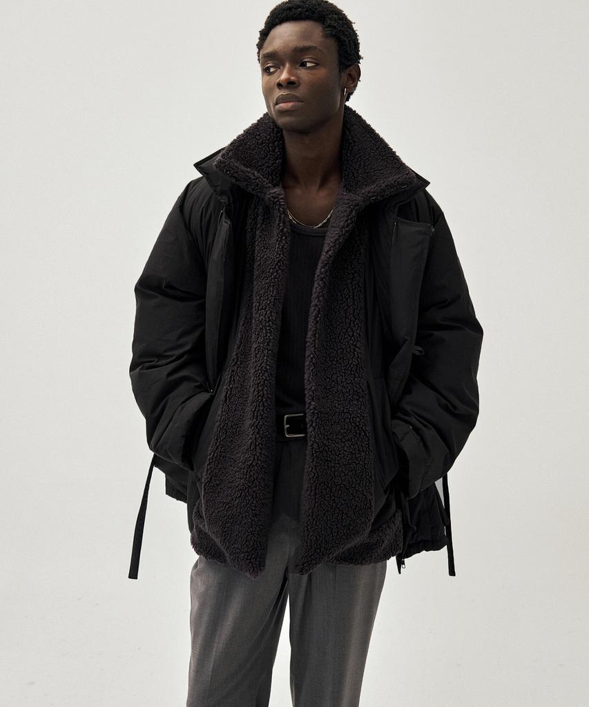 Noirer Shearling Detachable Goose Half Padded Jacket (Black)