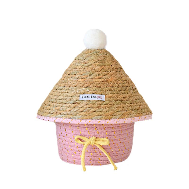1Pc With Lid Practical Grass Weaving Delicate Desktop Storage Fashion Bow Storage Box Cotton Thread