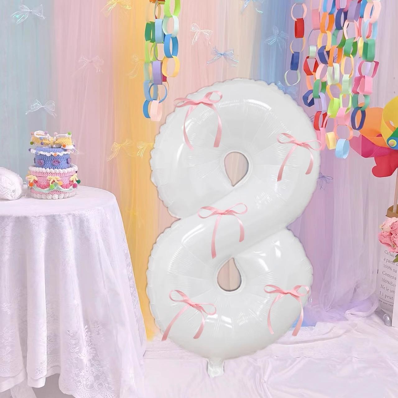 40-Inch Large Number Ribbon Knot Balloons for Outdoor Picnic Photography Atmosphere Props Baby Birthday Party Decor...