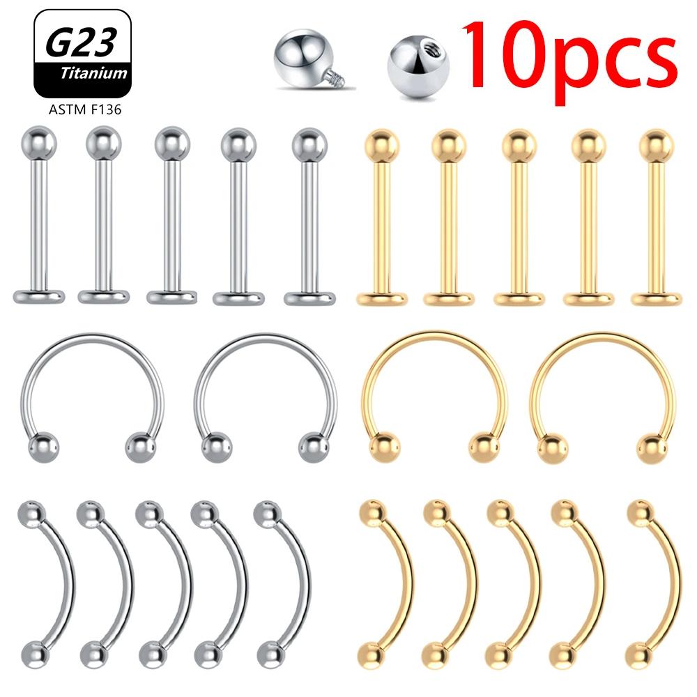 10PCS Wholesale G23 Titanium Labret Lip Stud Piercing Eyebrow Nose Ring C rod For Women Septum Piercing Body Zircon