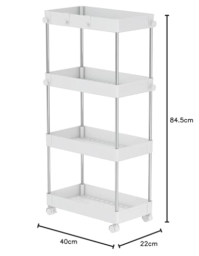 Perl-Metall-Aufbewahrungswagen/Rollwagen, 4 Etagen, Weiß, Replus N-7949