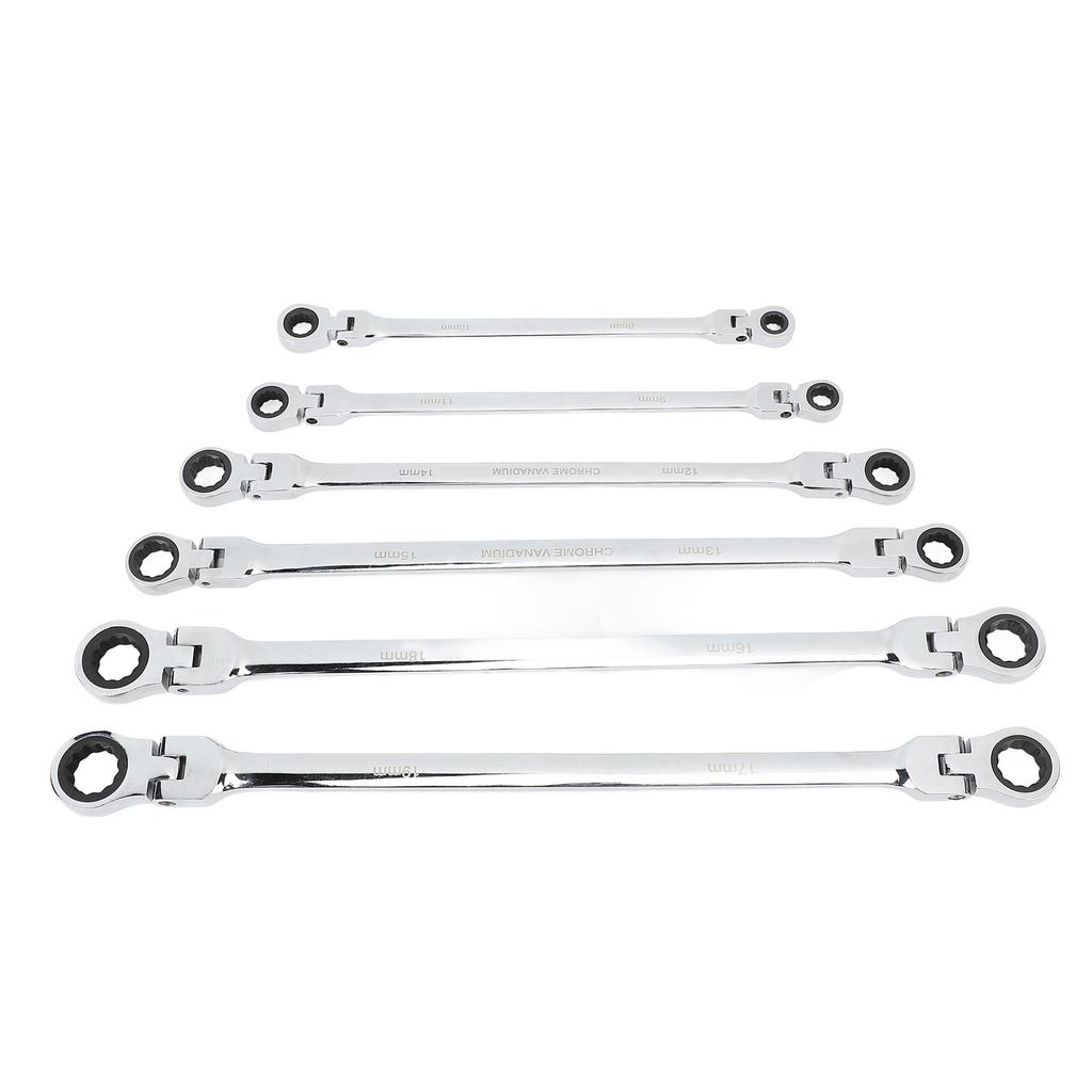 6 st Ledhuvud Spärrnyckelsats Metrisk 8‑19mm CRV Stål Extra Lång Dubbel Ringände Spärrnyckel för Reparation