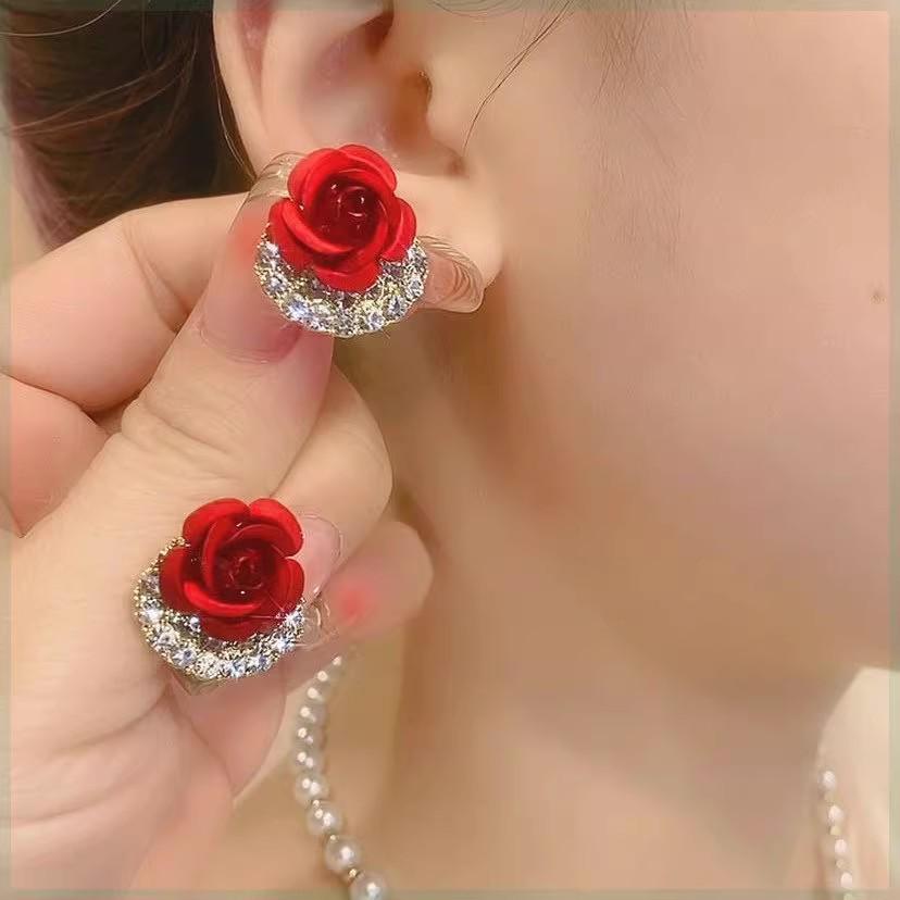 Elegant S925 Silver Needle Rose Earrings for Women - High-End, Small Fragrance Style, Unique Design for Ladies