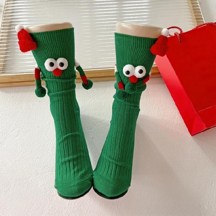 Christmas Funny Hand Socks Novelty Cartoon Big Eyes Middle Tube Socks Hosiery for Adult Kids Holiday Festival Party Gift