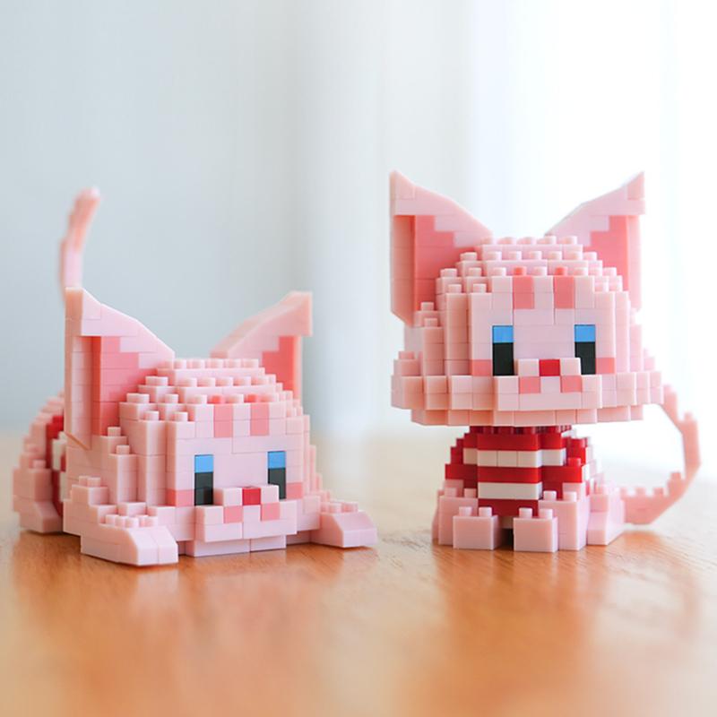 NEW DIY Cute Cat Pets Orange Puppet Silver Gradual Layer Cow Building Blocks Kit Girls Bricks Movie Model Kids Toy Children