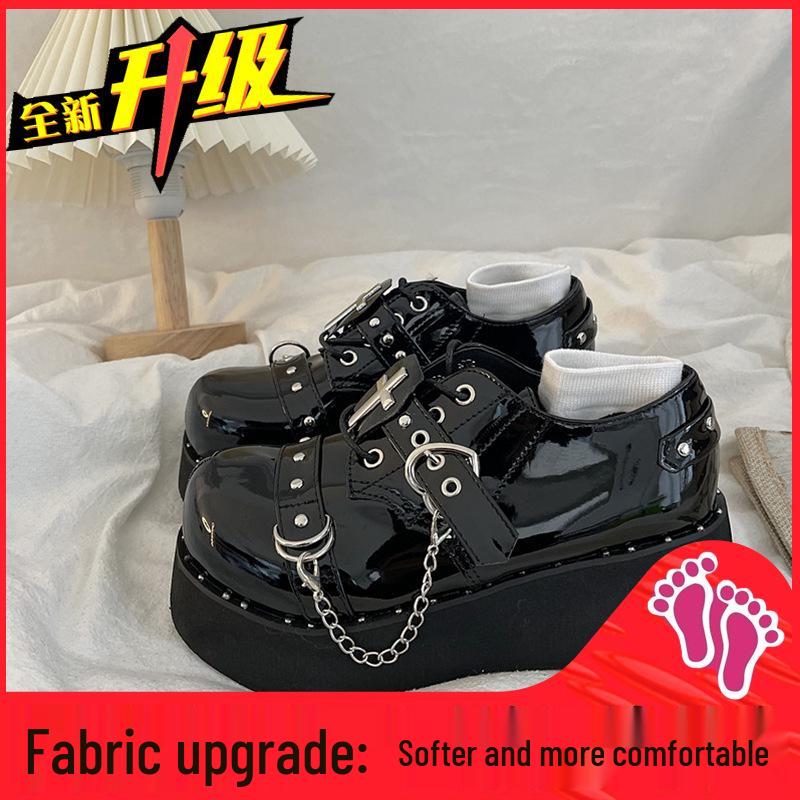 

Туфли на толстой подошве из губчатого материала, увеличивающие рост, с цепочкой в виде сердца и шнуровкой - 2025 Универсальные милые панк туфли из кожи для JK-формы 38