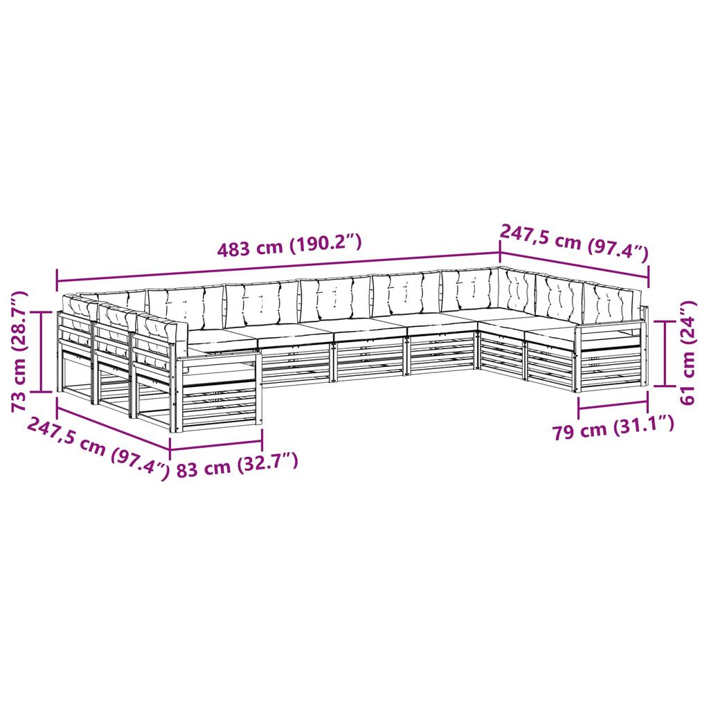 Outdoor Sofa Set 8 pcs Natural and Cream Solid Acacia Wood