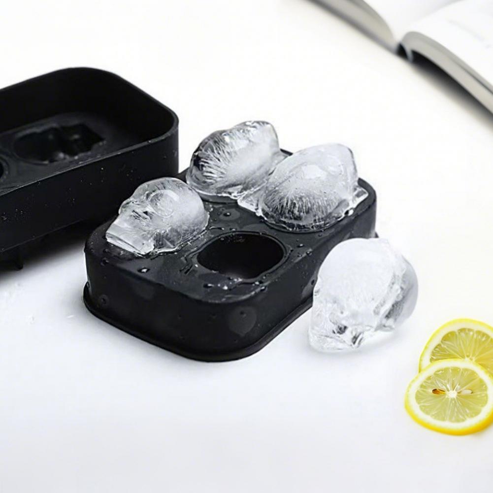 4/6Grids Skull Ice Ball Mold Silicone Ice Tray For Cocktails Whiskey Halloween Horror Theme Ice Cube Maker Spooky Parties Gothic