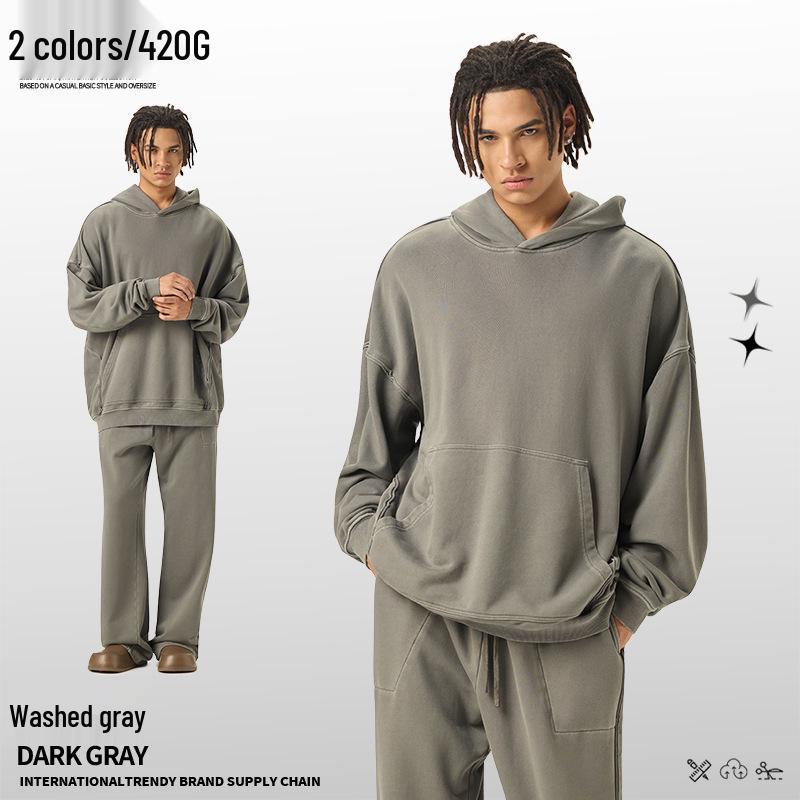 Autumn/Winter American Retro Heavyweight 420g Pure Cotton Men’s Hoodie Medium