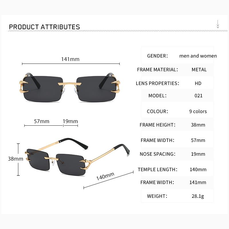 Fashion Rimless Square Double Bridge Sun Glasses Vintage Women Men Sunglasses UV400