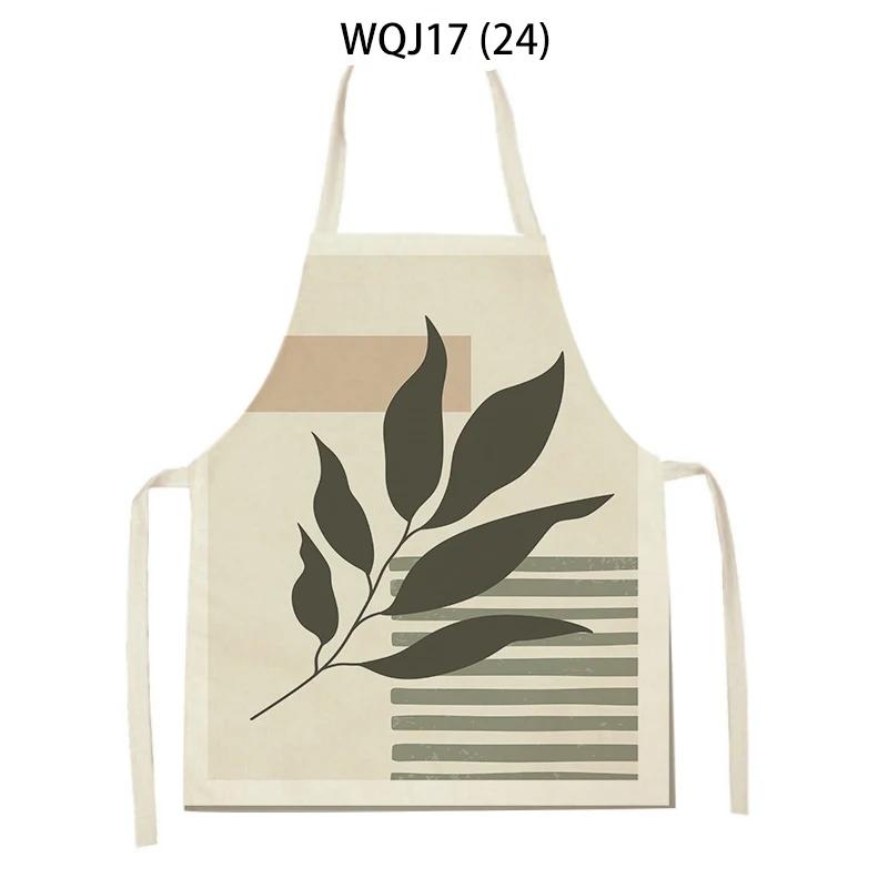 Flower Leaves Pattern Kitchen Aprons Home Cooking Linen Sleeveless Aprons Plants Style Household Sleeveless Cleaning Pinafore