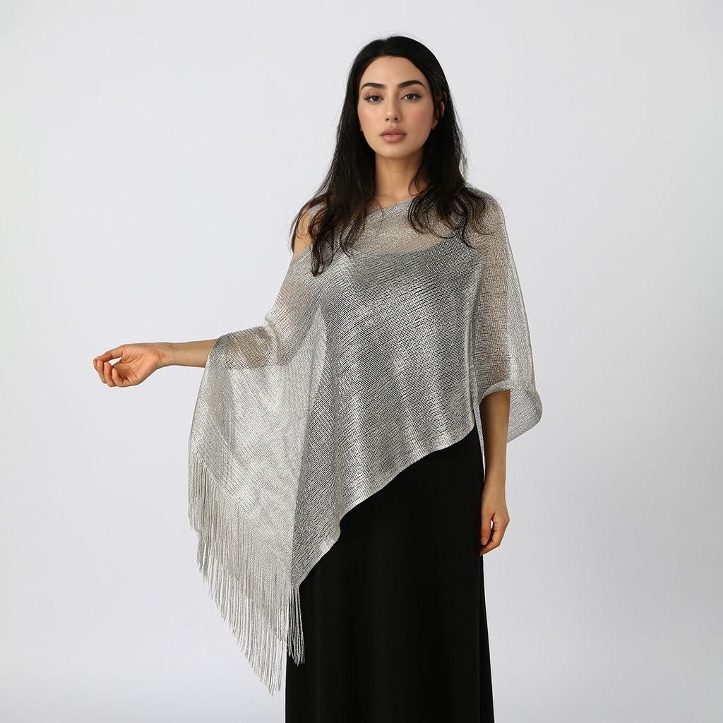 Premium Women Tassel Elegant Ladies Party Shawl Gold Silver Shimmer Wedding Stoles Glitter Golden Beach Smock Metallic Scarves