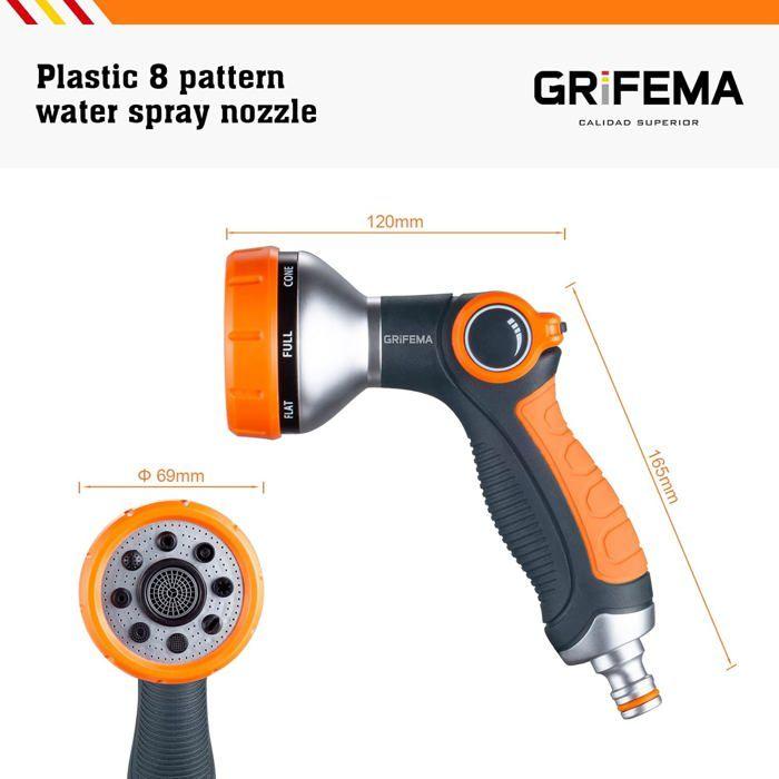 GRIFEMA GE1303 Pistolet Arrosage Du Jardin 8 Modèles Réglables, Pulvérisateur Multifonctionnel Avec Débit D'eau Contrôlable