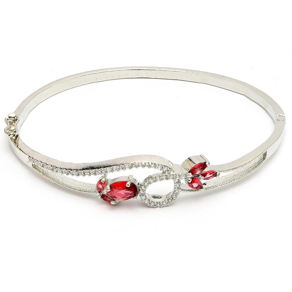 Stylish Rhodium Plated American Diamond Silver Plated Openable Cuff Bracelet For Women & Girls