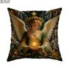 2D Flat 1pc Christmas Winter Holiday Ethereal Angel Pillowcases Golden Throw Pillow Covers One Sided Printing Without Pillow Inserts Sofa Bed Decor Fo