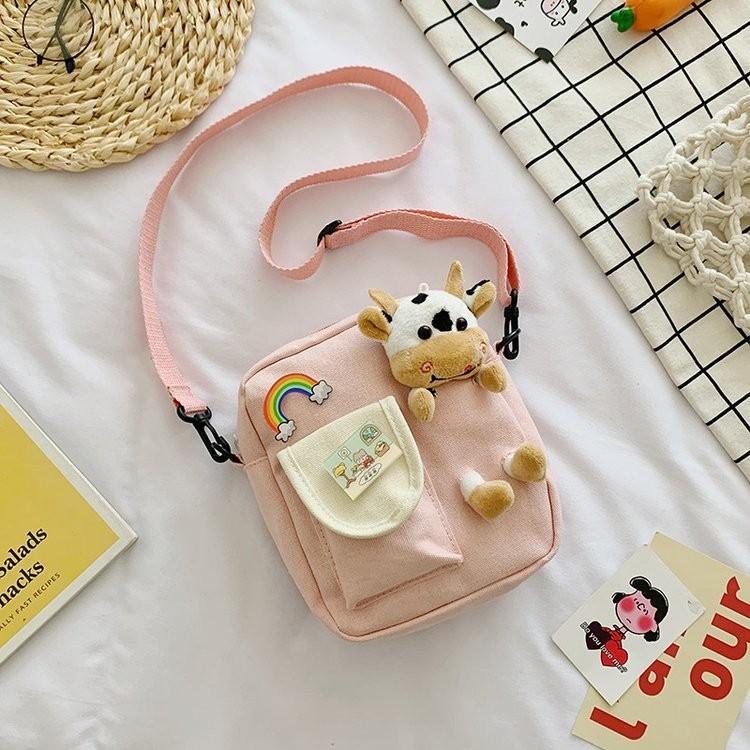 Stylish Nylon Crossbody Bag For Girls In Fresh Sweet Colors Cute Bear Motif