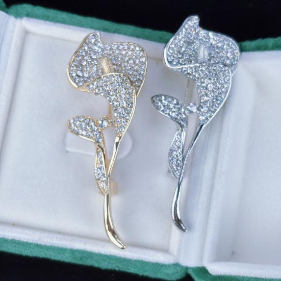 Women Brooch Sparkling Rhinestone Inlaid Common Callalily Shape Anti-Exposure Buckle Suits Shirts Sweaters Bags Pin Outfit Accessory