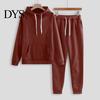 Women Casual Sports Suit 2 Pcs/Set Hoodie Pants Solid Color Plush Long Sleeves Thick Kangaroo Pocket And Leggings Top Elastic Waist Ankle-banded