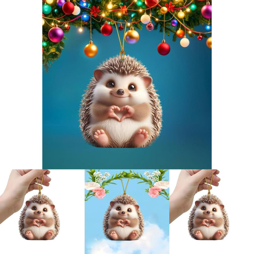 Car Decor Acrylic Pendant With Cute Hedgehog Finger To Love Heart Design For Interior Decoration