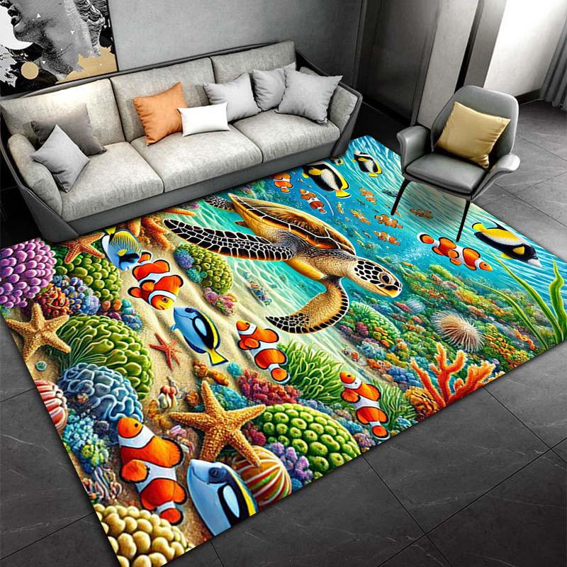Bunter Unterwasser-Meeres-Szene Teppich mit Meeresschildkröten und Korallen-Design Geeignet für den Einsatz als rutschfester Teppich für Wohnzimmer, Schlafzimmer, Sofas