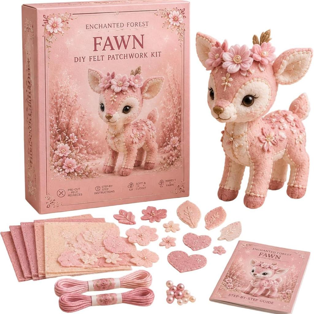 Pink Forest Friends DIY Patchwork Collection, All-Inclusive Sewing Kit to Make Cute Woodland Animals, Household Hobby Decor Gift